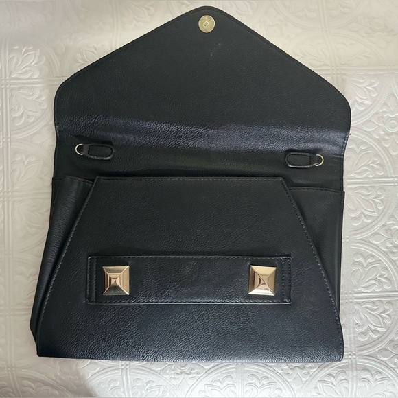 Black Vegan Leather 2 Way Clutch with Gold Accent Hardware - Picture 3 of 8